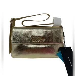 NWT Nicole Miller New York Gold Flap Crossbody Bag Purse